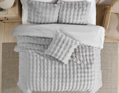 Bubble Faux Fur Gray 4 pc Comforter Set