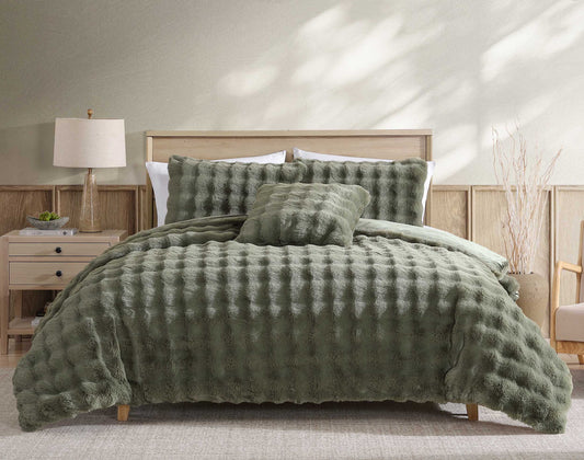 Bubble Faux Fur Green 4 pc Comforter Set