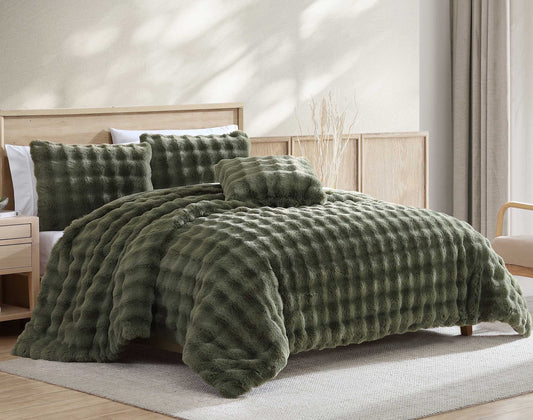 Bubble Faux Fur Green 4 pc Comforter Set