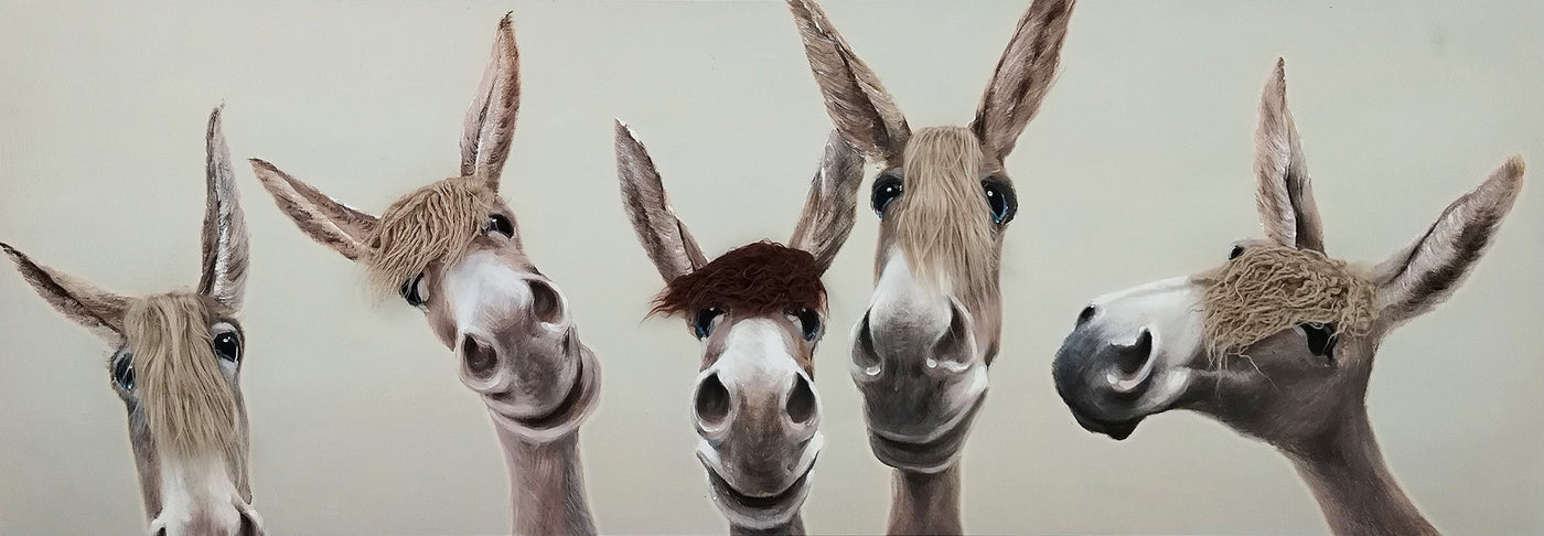 ''Fuzzy Donkeys'' Hand-painted Canvas w/ Hair