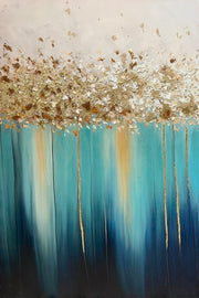 ''Cascading Gold Skyline Abstract'' Hand-painted Wrapped Canvas