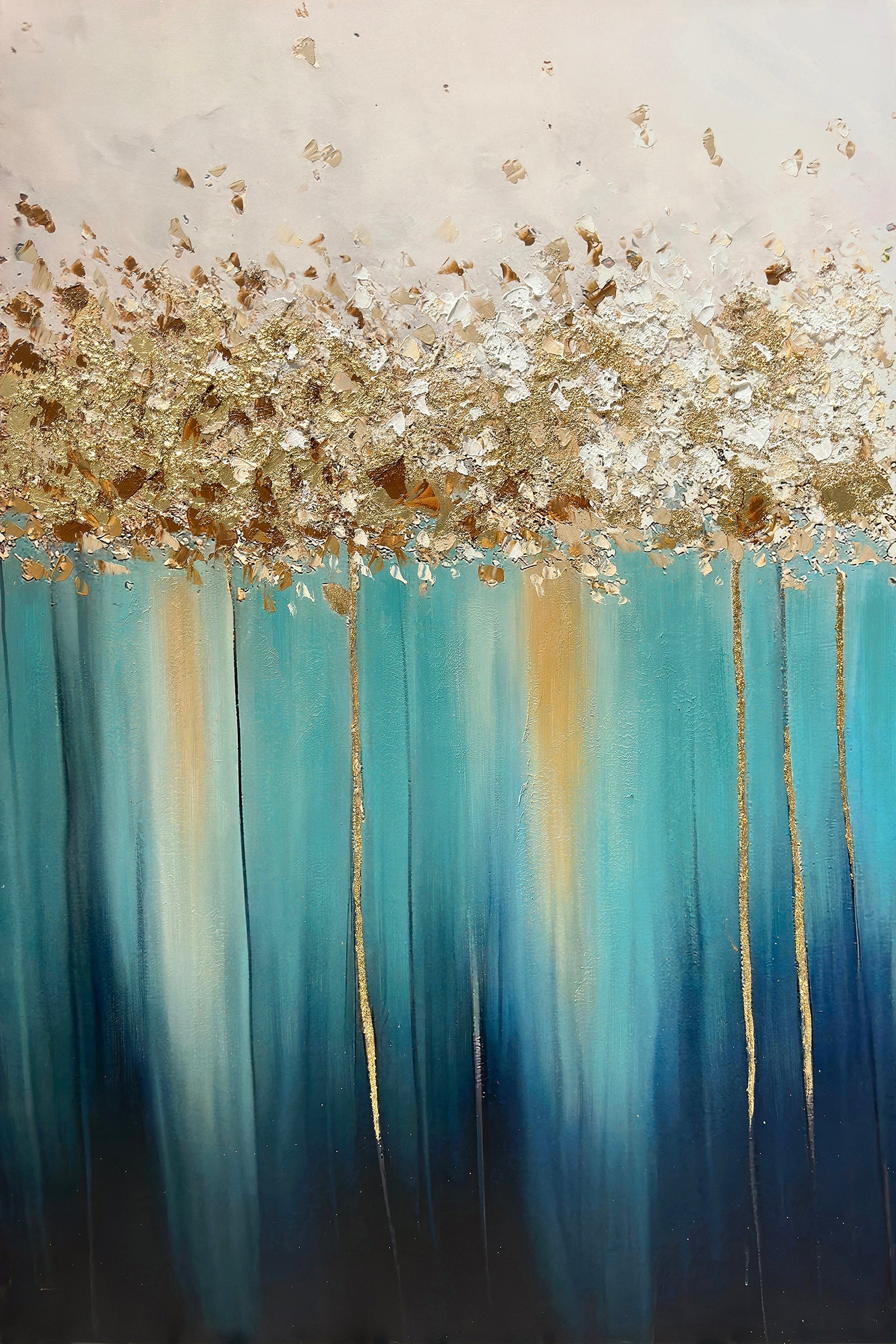 ''Cascading Gold Skyline Abstract'' Hand-painted Wrapped Canvas