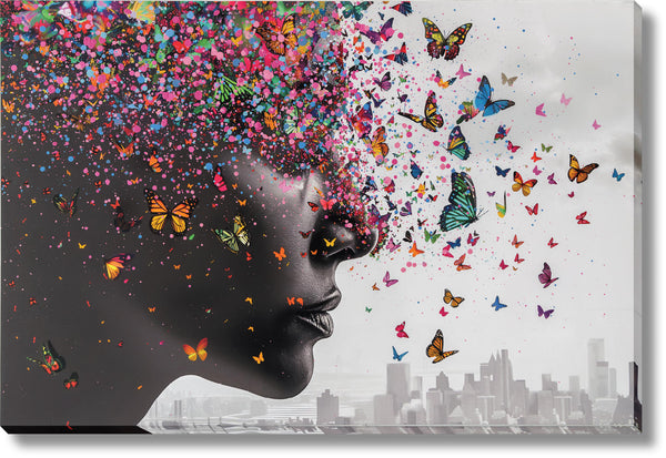 ''Butterfly Reverie Portrait'' Hand-painted Wrapped Canvas