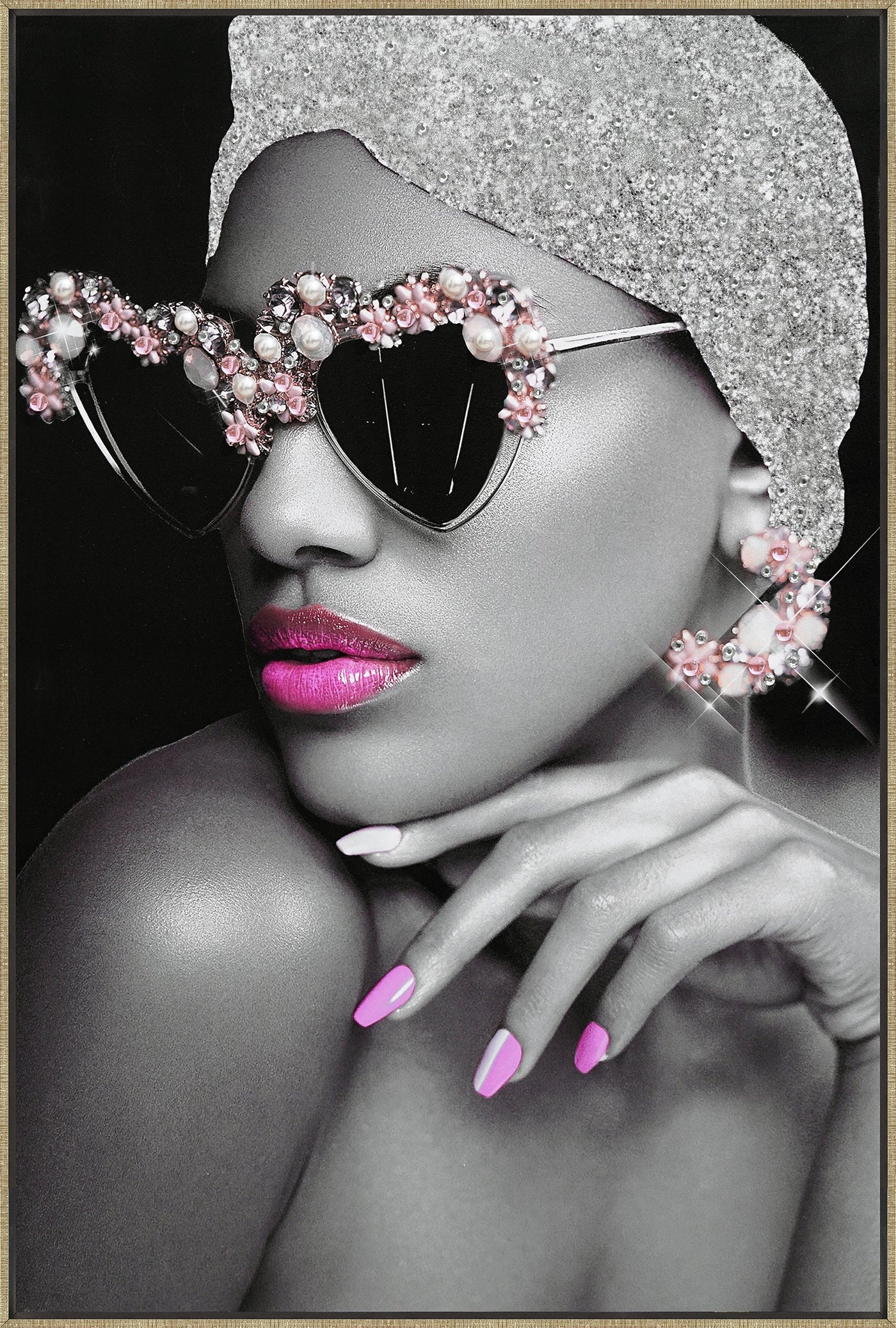 ''Crystal Couture Glam'' Hand-painted Canvas in Frame