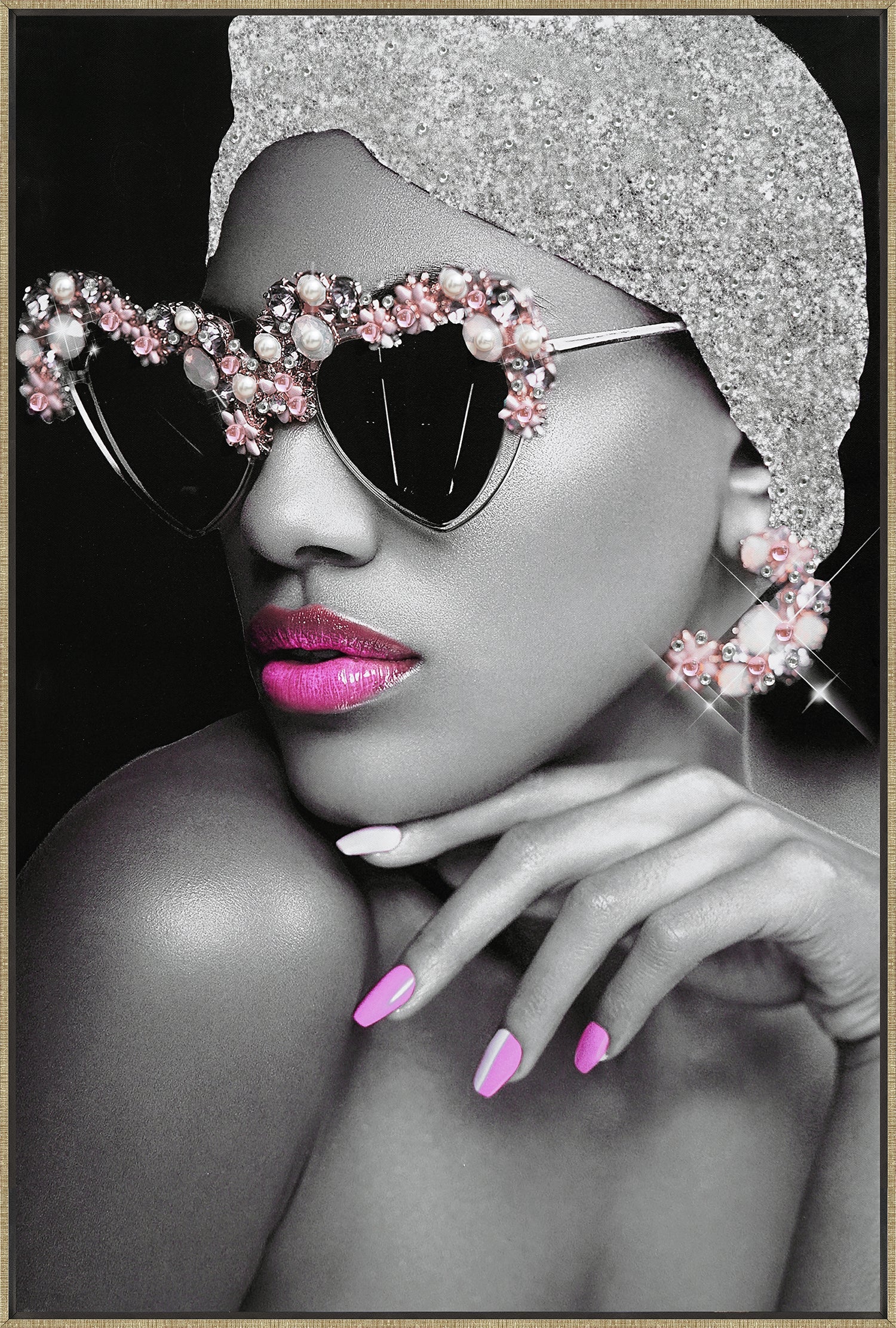 ''Crystal Couture Glam'' Hand-painted Canvas in Frame