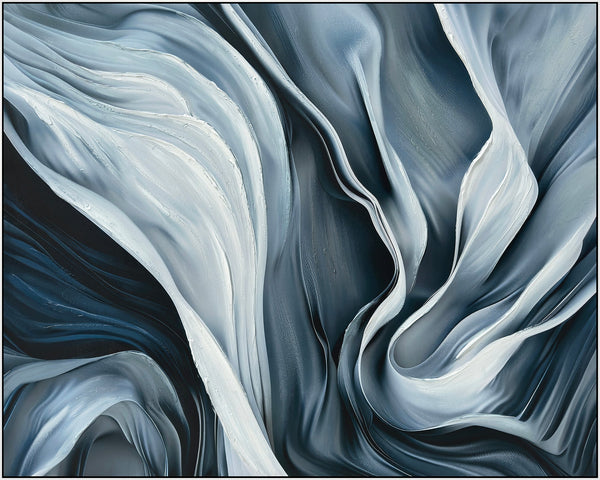 ''Folds of Blue'' Hand-painted Canvas in Frame