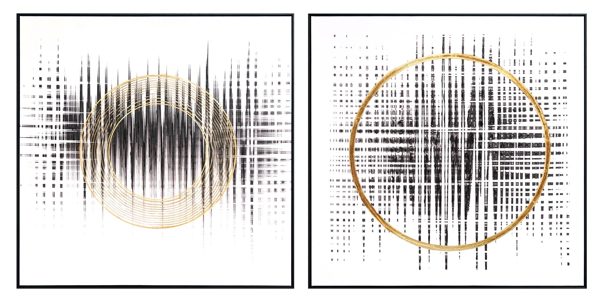 ''Gilded Harmonics Geometric Set'' Hand-painted Canvas in Frame (set)