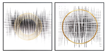 ''Gilded Harmonics Geometric Set'' Hand-painted Canvas in Frame (set)