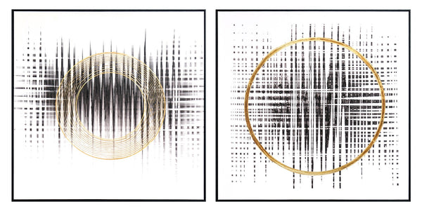 ''Gilded Harmonics Geometric Set'' Hand-painted Canvas in Frame (set)