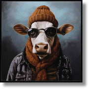 ''Hipster Cool Cow Portrait'' Gloss Canvas in Frame