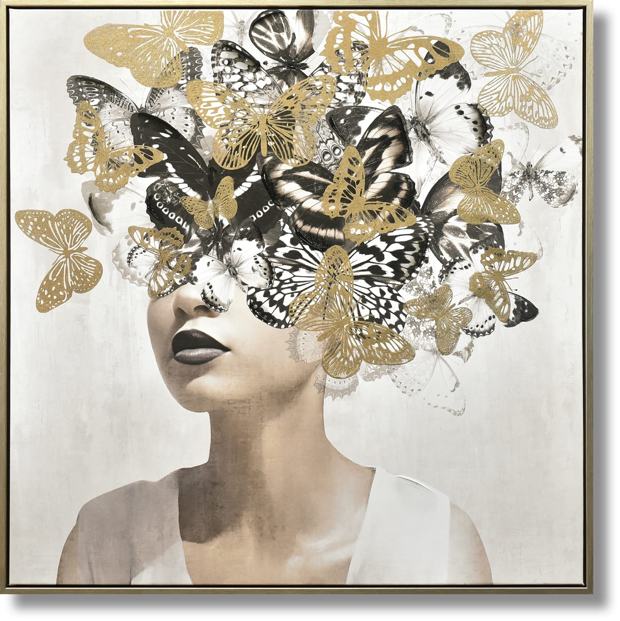 ''Gilded Monarch Muse'' Hand-painted Canvas in Frame