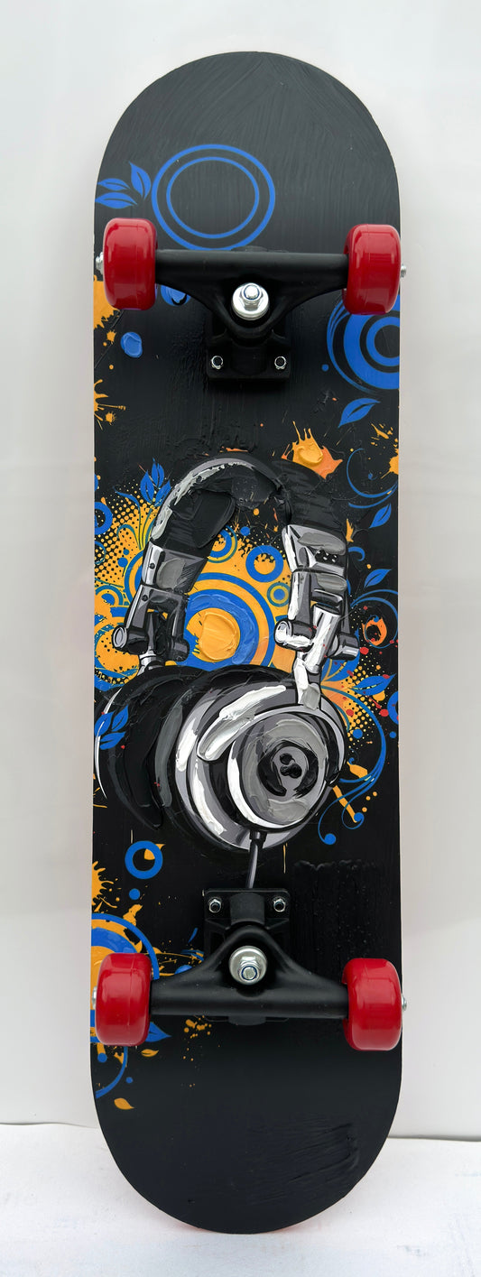 ''Skateboard with Headphone Design'' Hand-painted Skateboard