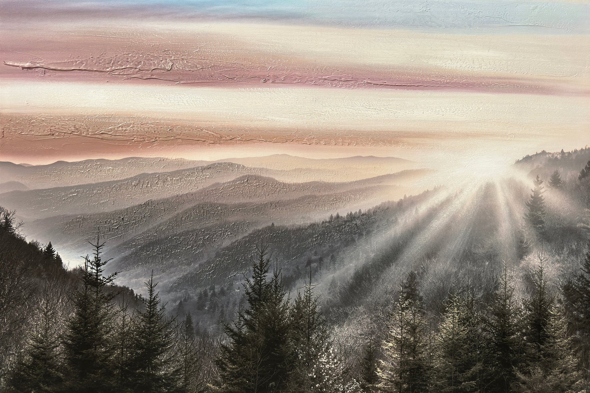 ''Foggy Horizons'' Hand-painted Wrapped Canvas