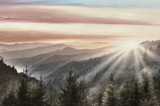 ''Foggy Horizons'' Hand-painted Wrapped Canvas
