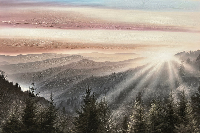 ''Foggy Horizons'' Hand-painted Wrapped Canvas