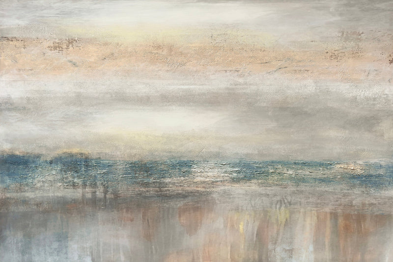 ''Whispering Shores Abstract Landscape'' Hand-painted Wrapped Canvas