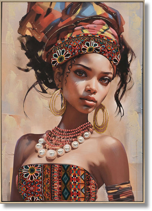 ''Regal Heritage Portrait'' Hand-painted Canvas w/ Fabric in Frame
