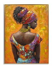 ''African Lady on Orange II'' Hand-painted Canvas in Frame
