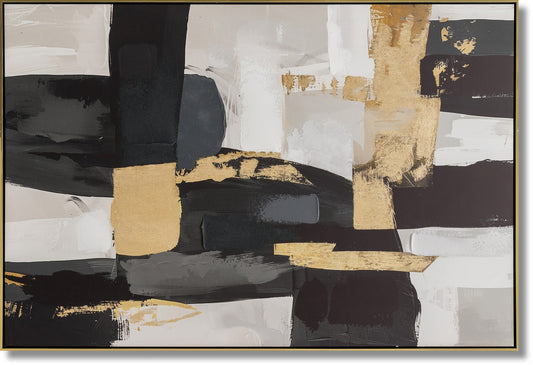 ''Golden Noir Fusion'' Hand-painted Canvas in Frame