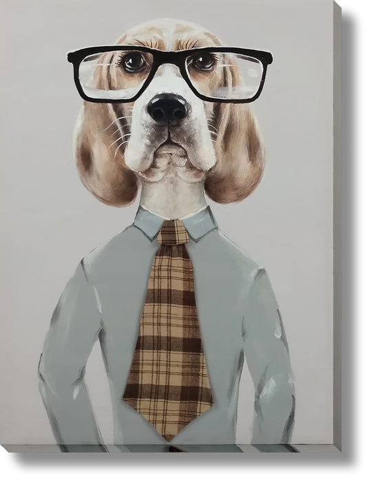 ''Professor Beagle Chic'' Hand-painted Canvas w/ Fabric