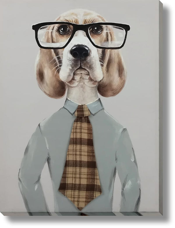 ''Professor Beagle Chic'' Hand-painted Canvas w/ Fabric