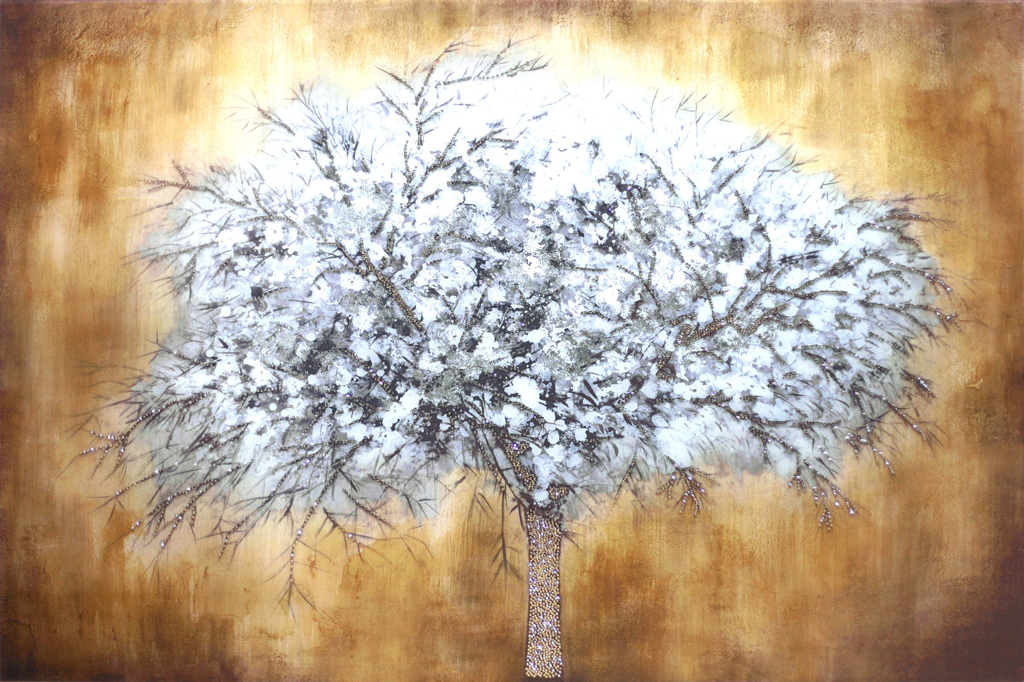 ''Abstract Tree in Bloom Rhinestones'' Tempered Glass
