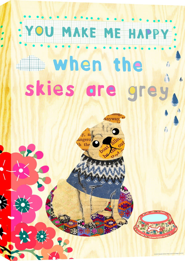''Pug in Sweater Sunshine Collage'' Printed Wrapped Canvas