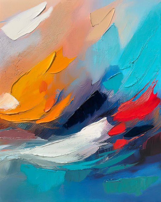 ''Colorful Abstract II'' Hand-painted Wrapped Canvas