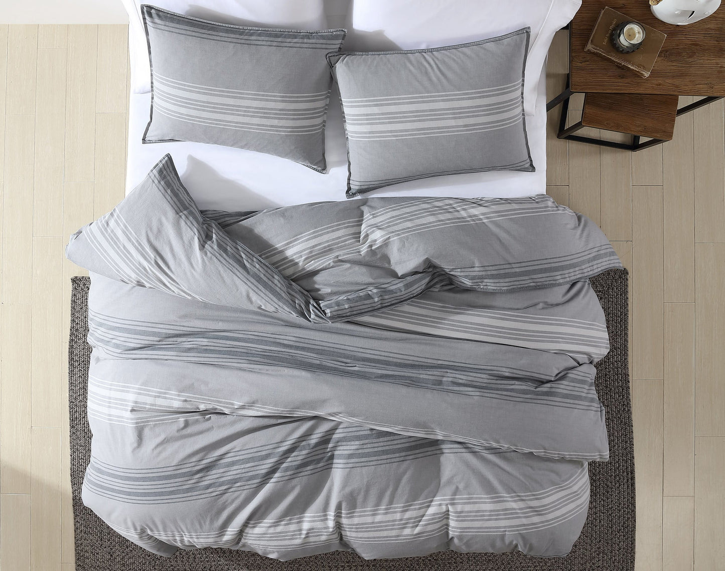 Noah Charcoal Stripe 4 pc Queen Comforter Set