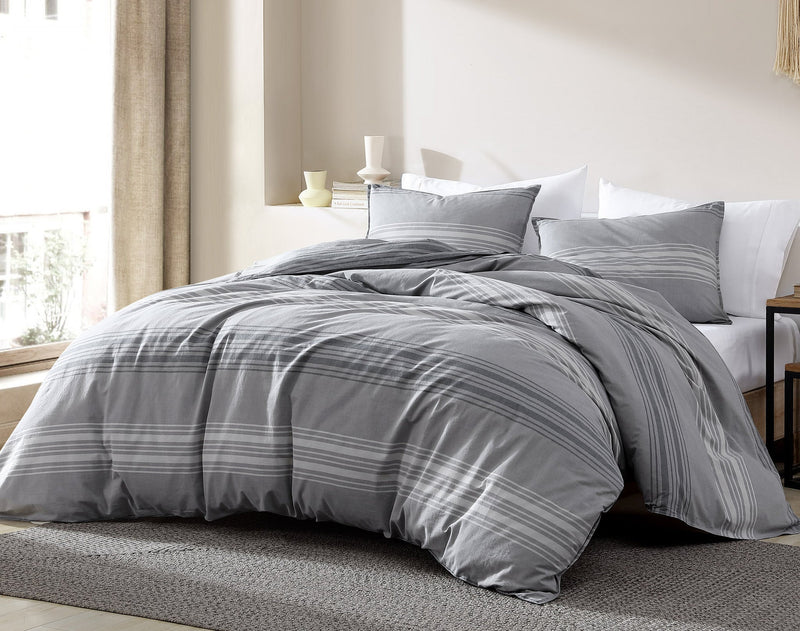 Noah Charcoal Stripe 4PC Queen Comforter Set