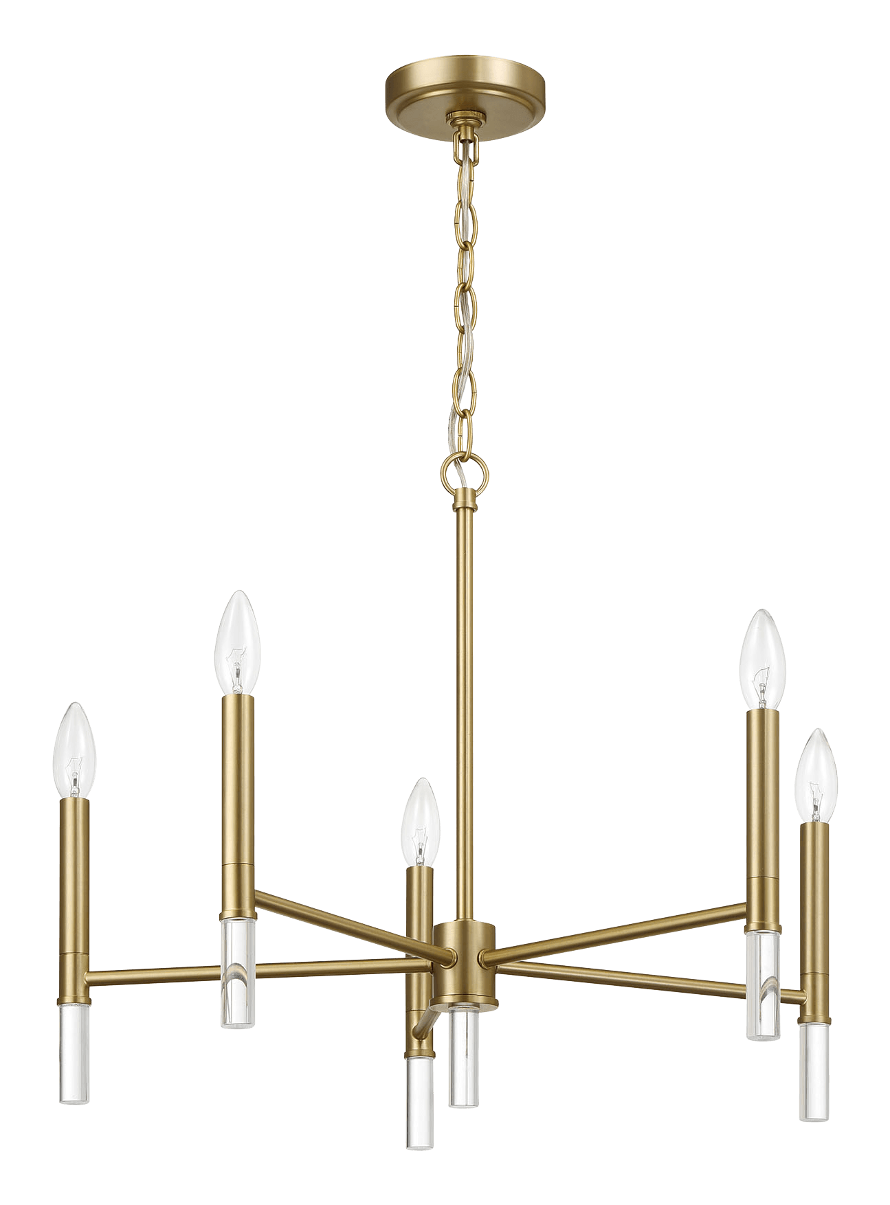 Candelabro de cinco luces de latón dorado con luz de vela, 61 cm de ancho x 45 cm de alto