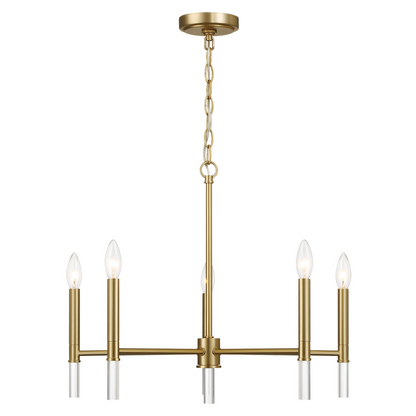 Candelabro de cinco luces de latón dorado con luz de vela, 61 cm de ancho x 45 cm de alto