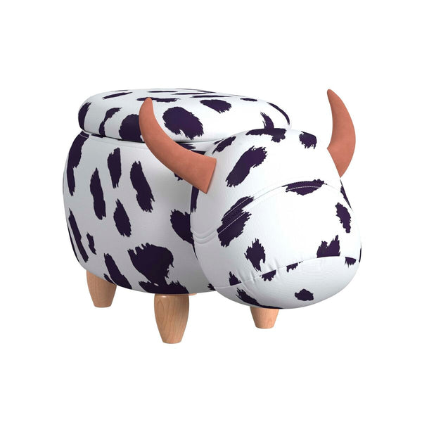 Cow Storage Stool in White and Black