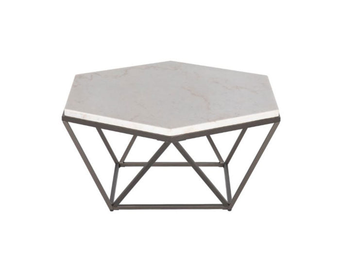 Mesa de cóctel hexagonal con tapa de mármol blanco Corvus 