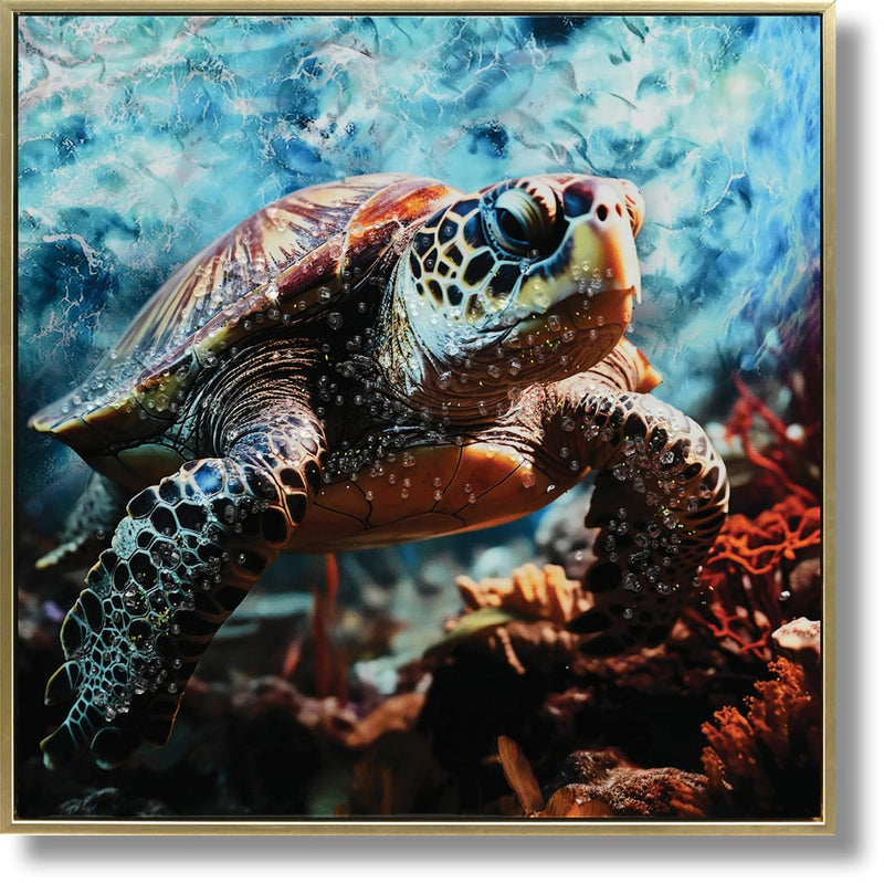 ''Regal Azure Sea Turtle'' Gloss Canvas in Frame