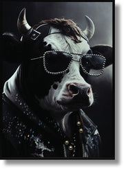 ''Rockstar Cow with Studded Attitude'' Gloss Canvas w/ Studs in Frame