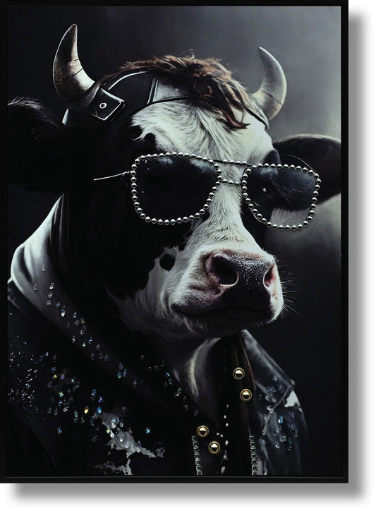 ''Rockstar Cow with Studded Attitude'' Gloss Canvas w/ Studs in Frame