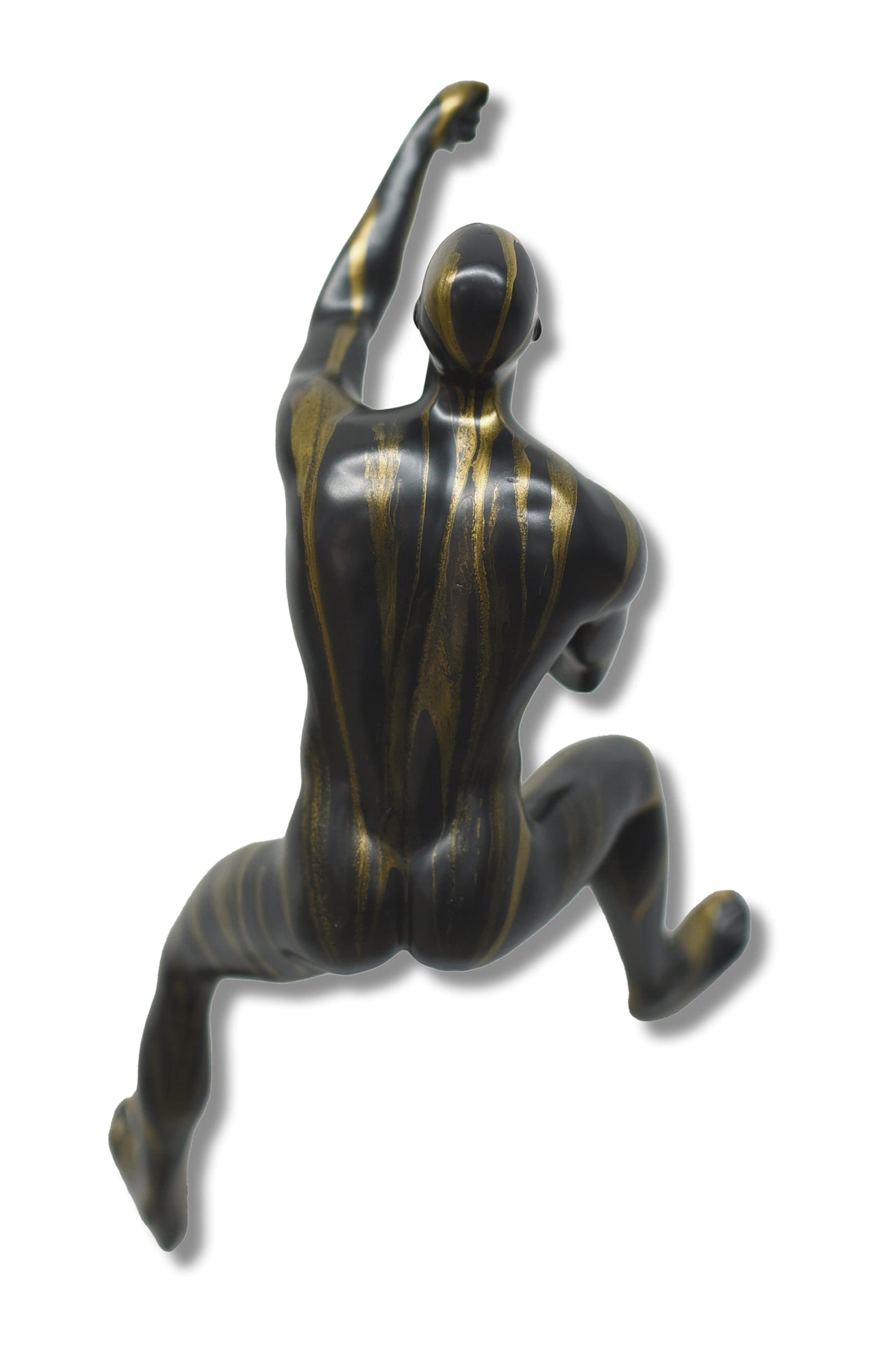 Dramatic Black and Gold Climbing Figure Sculpture'' Painted Resin Sculpture