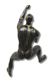 Dramatic Black and Gold Climbing Figure Sculpture'' Painted Resin Sculpture