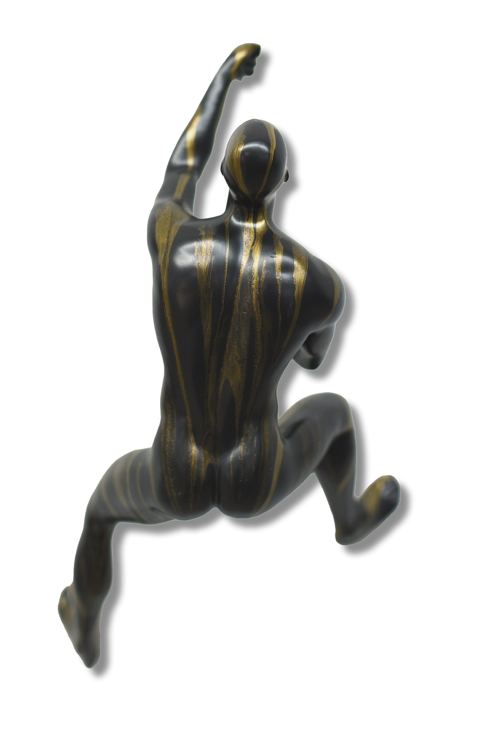 Dramatic Black and Gold Climbing Figure Sculpture'' Painted Resin Sculpture
