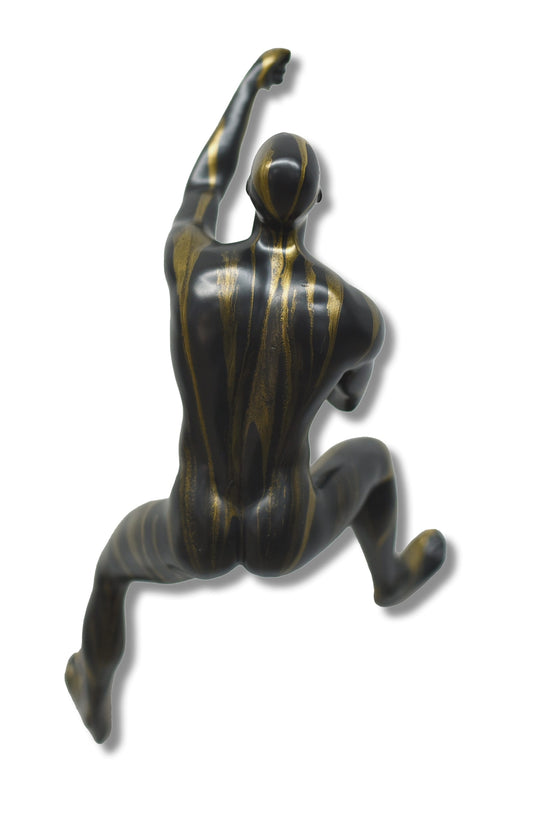 Dramatic Black and Gold Climbing Figure Sculpture'' Painted Resin Sculpture