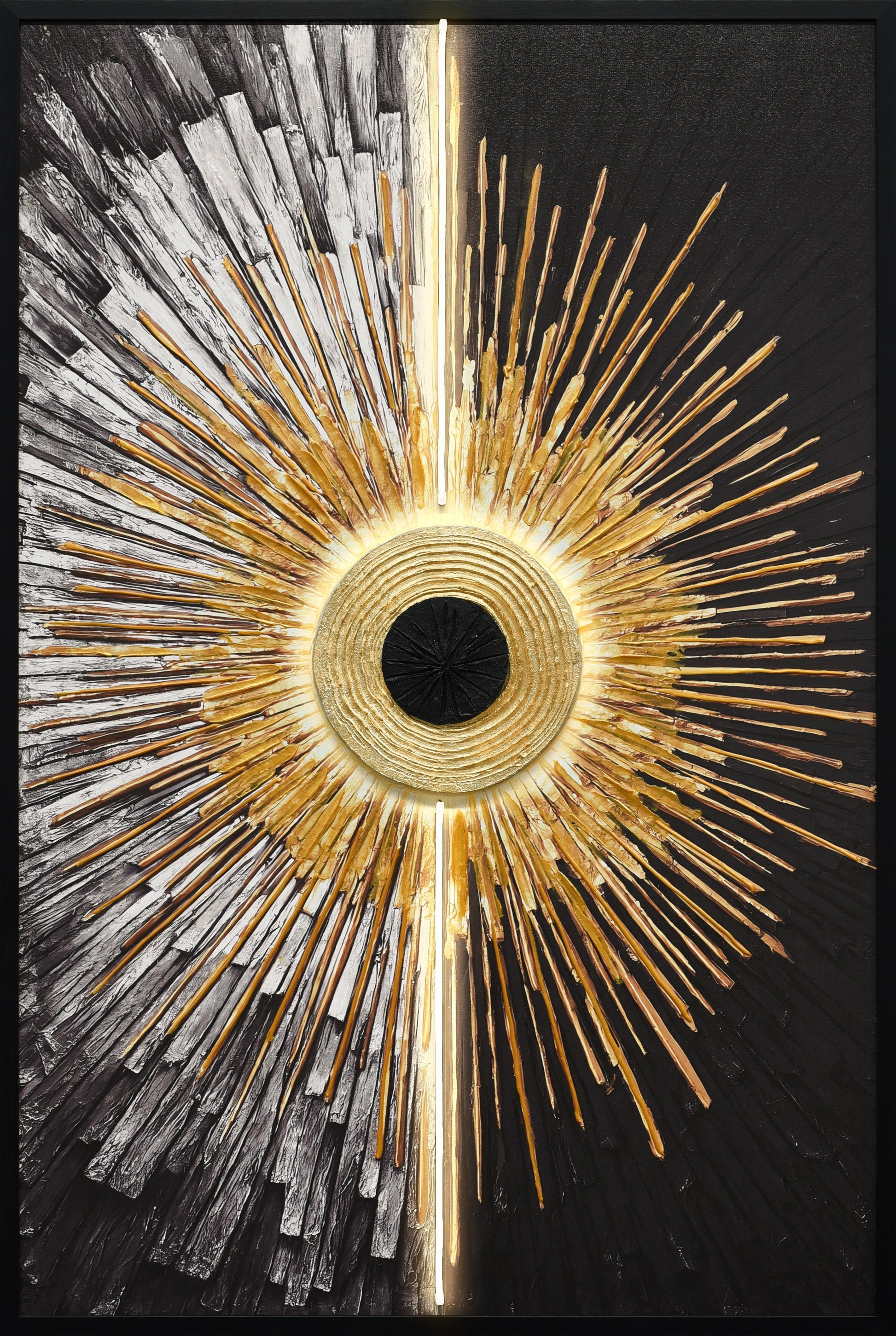Solar Divide I Hand-Embellished LED Canvas in Frame