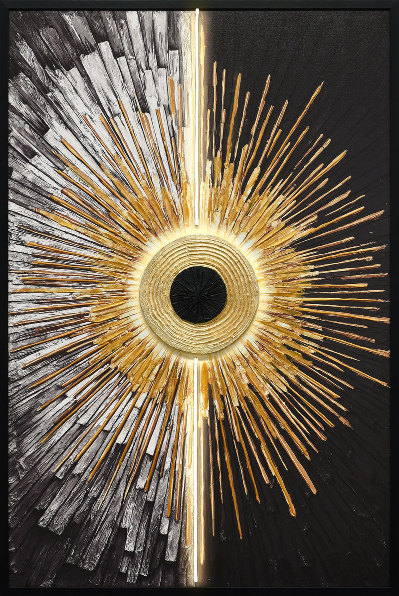 Solar Divide I Hand-Embellished LED Canvas in Frame