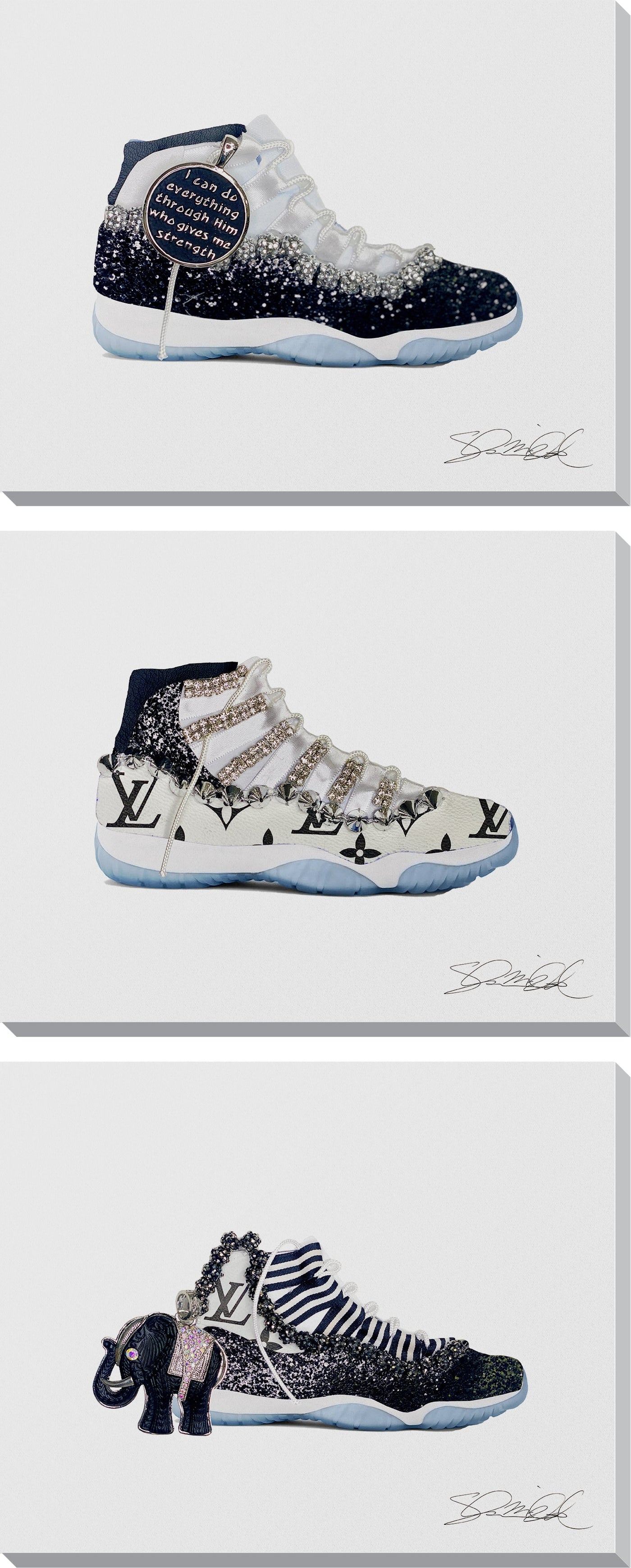 ''Luxe Kicks Couture Triptych'' Hand-painted Wrapped Canvas (set)