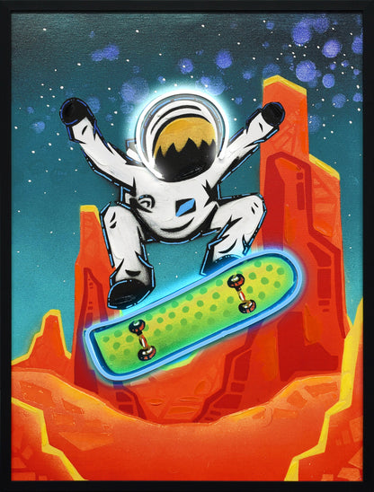 Kuiper Belt Kick-Flip by Joy Hernandez Hand-Embellished LED Canvas in Frame