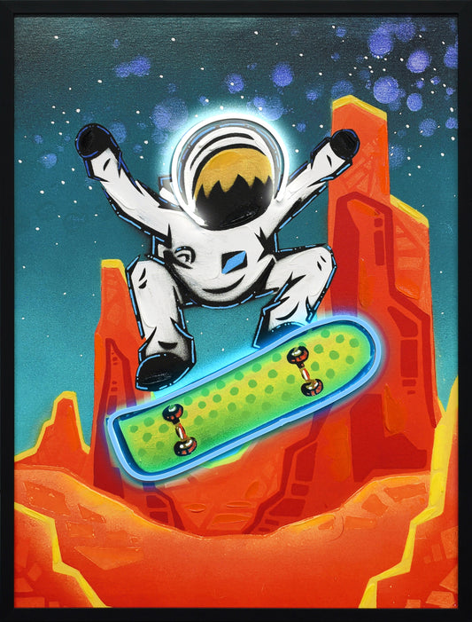 Kuiper Belt Kick-Flip by Joy Hernandez Hand-Embellished LED Canvas in Frame
