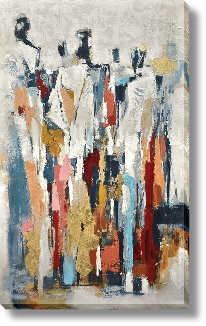 ''Chromatic Assemblage'' Hand-painted Wrapped Canvas
