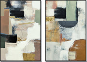 ''Urban Neutralism Diptych'' Hand-painted Canvas in Frame (set)