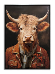 ''Bull in Black Leather'' Gloss Canvas w/ Studs in Frame