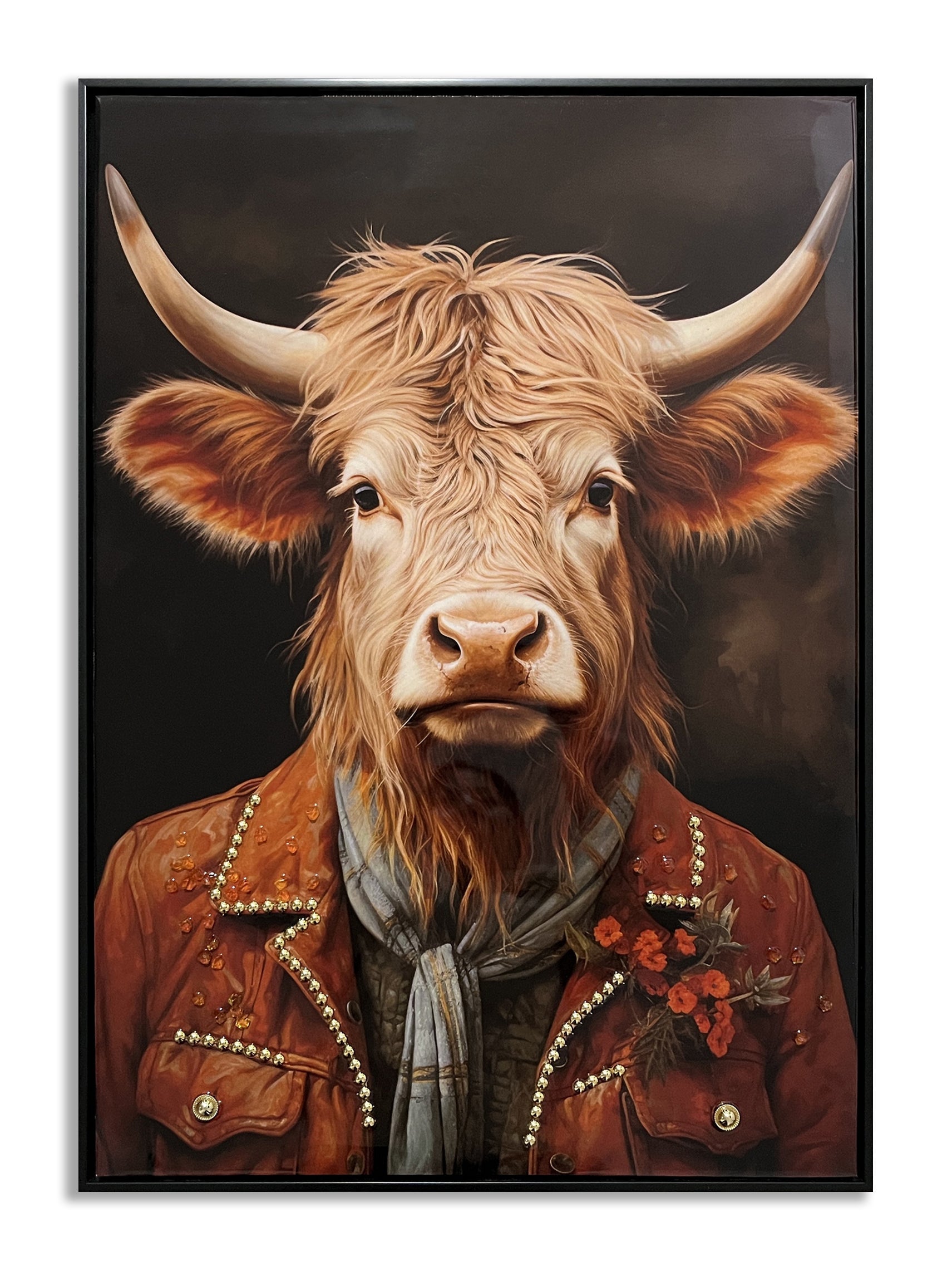 ''Bull in Black Leather'' Gloss Canvas w/ Studs in Frame